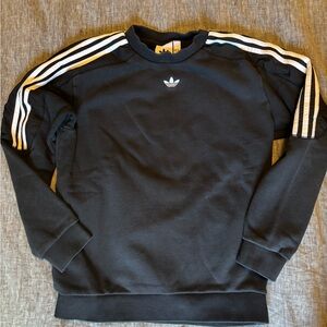 Adidas Men's Black Crewneck Sweater with White Stripes